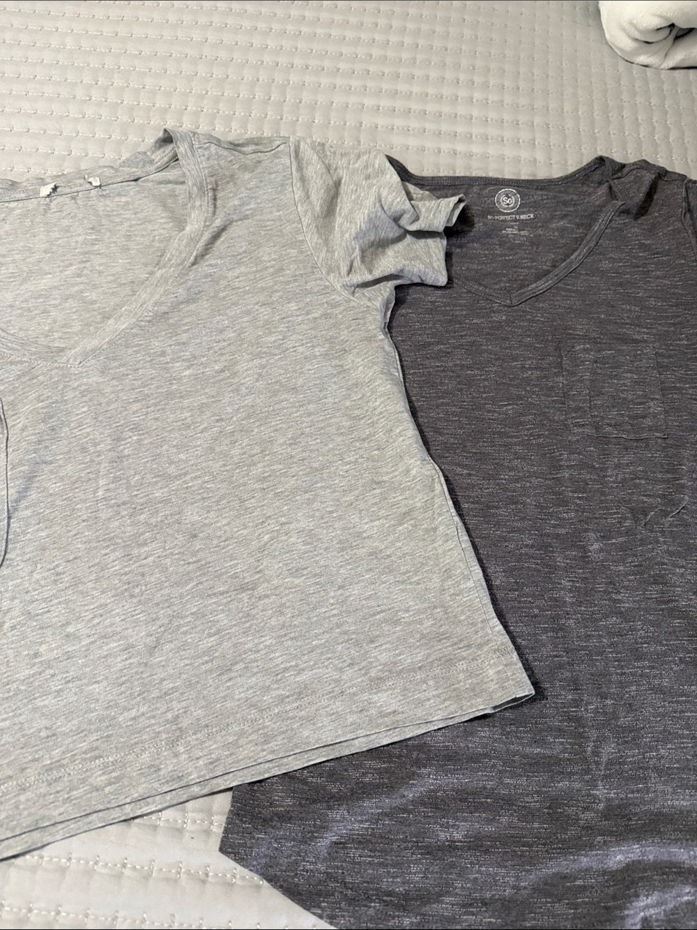 SO Womens Short Sleeve V-Neck Tees - Light Gray and Dark Gray both Medium